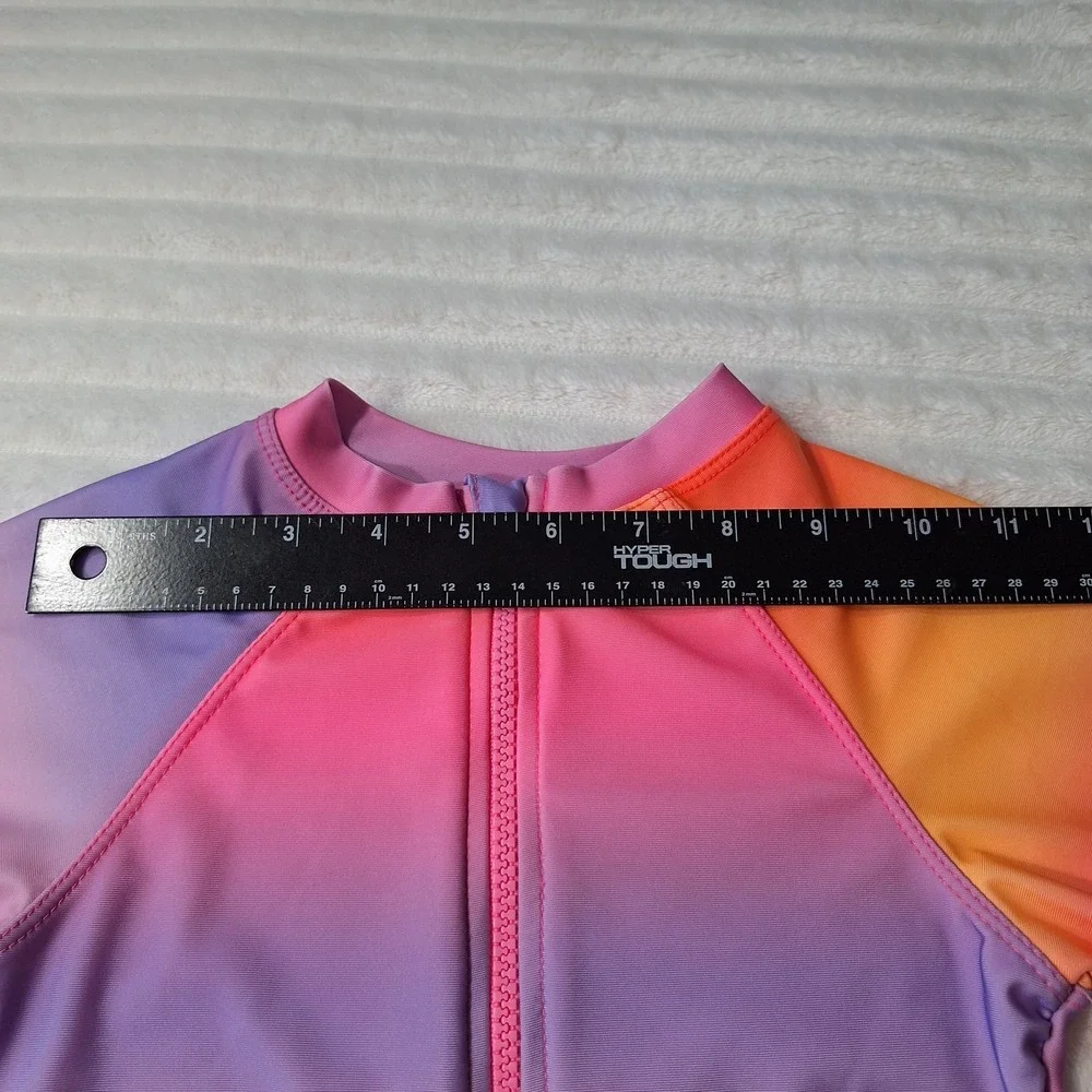 2 PC LOT One Pc Zip Rashguard Swimsuits Girls S (6-6X) Multi UPF 50+ BEACHY‎
